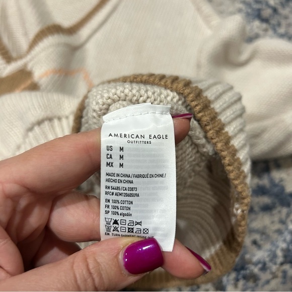 American Eagle Cream & Tan 100% Cotton Diamond Pattern Jumper Size Medium - Picture 5 of 9